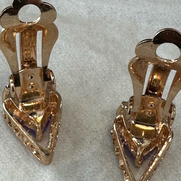 Vintage Gold toned and Purple Teardrop Earrings